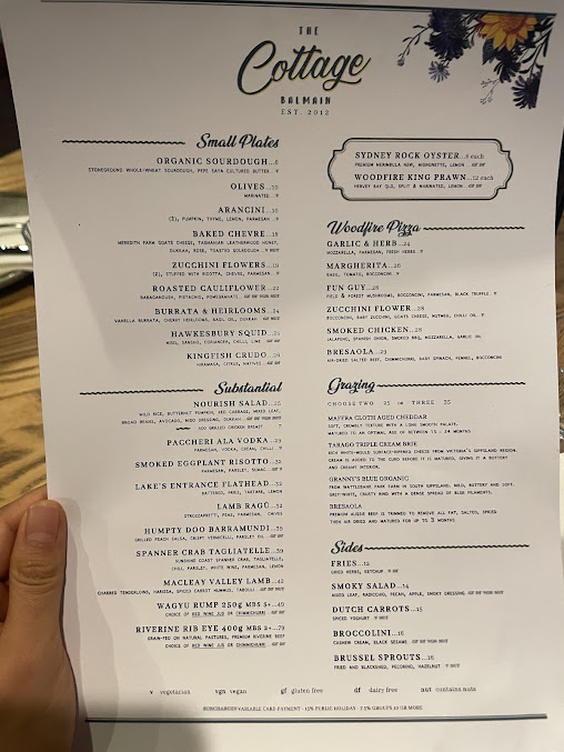 Menu The Cottage Balmain - 1
