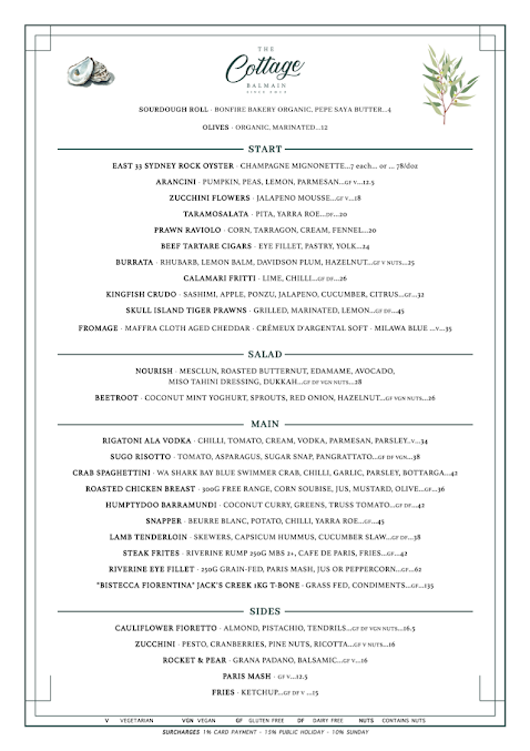 Menu The Cottage Balmain - 2