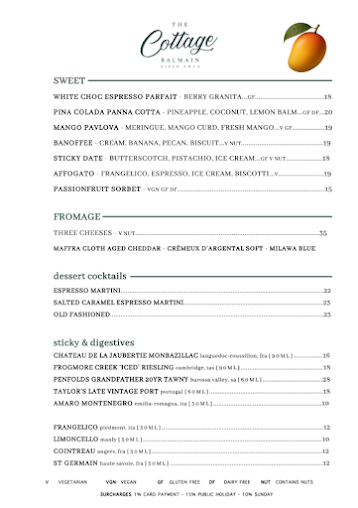 Menu The Cottage Balmain - 3