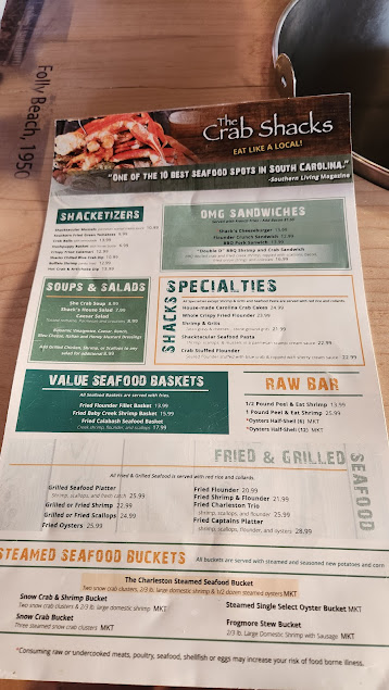 Menu The Crab Shack Folly Beach - 0