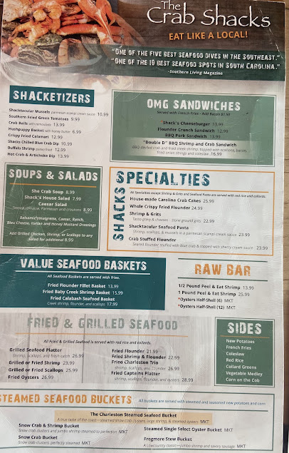 Menu The Crab Shack Folly Beach - 1