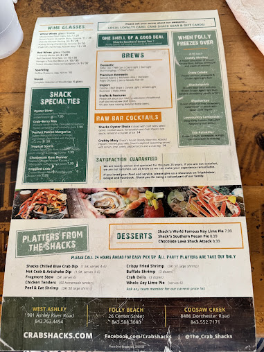Menu The Crab Shack Folly Beach - 2