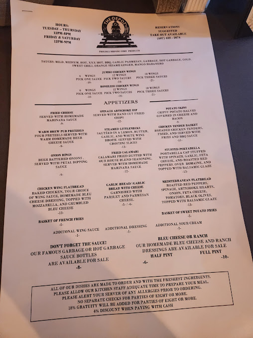 Menu The Depot Restaurant And Tavern - 0