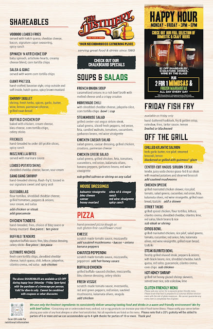Menu The Distillery Restaurant Henrietta - 1