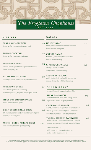 Menu The Frogtown Chophouse - 0