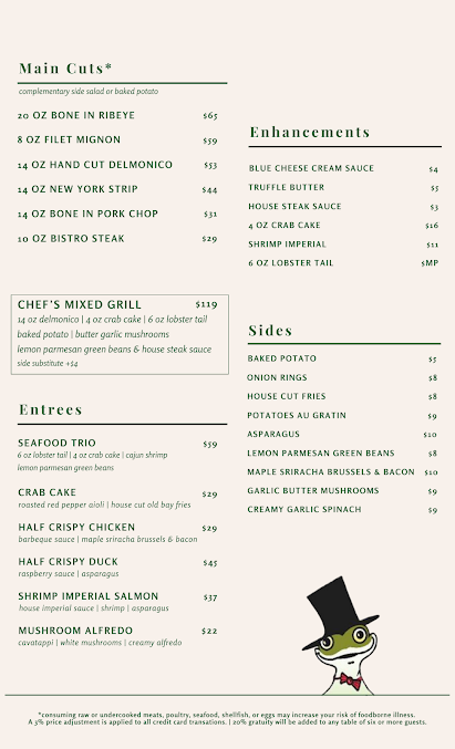 Menu The Frogtown Chophouse - 1
