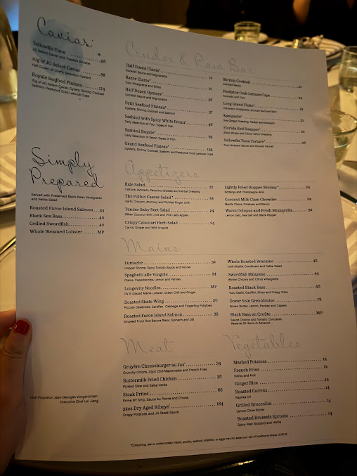 Menu The Fulton By Jean-Georges - 0