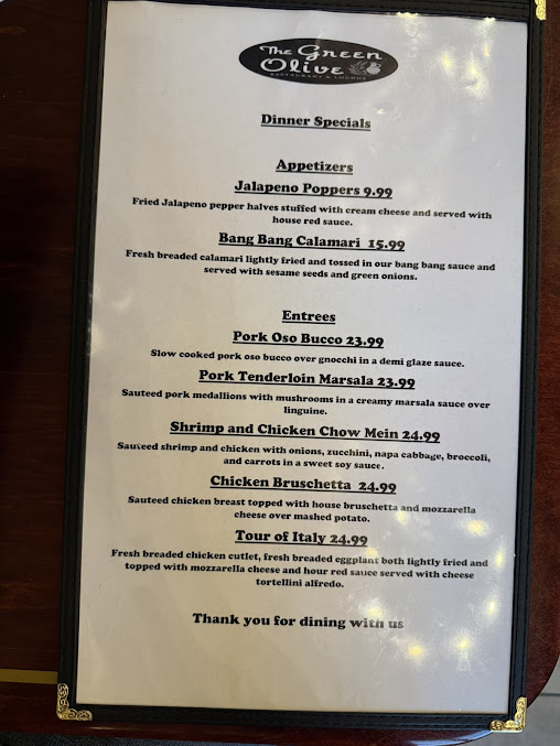 Menu The Green Olive Restaurant - 2