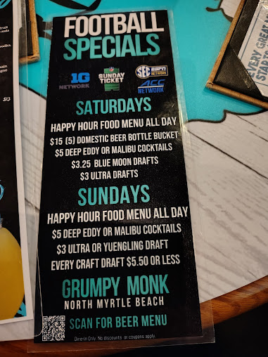 Menu The Grumpy Monk North Myrtle Beach - 2