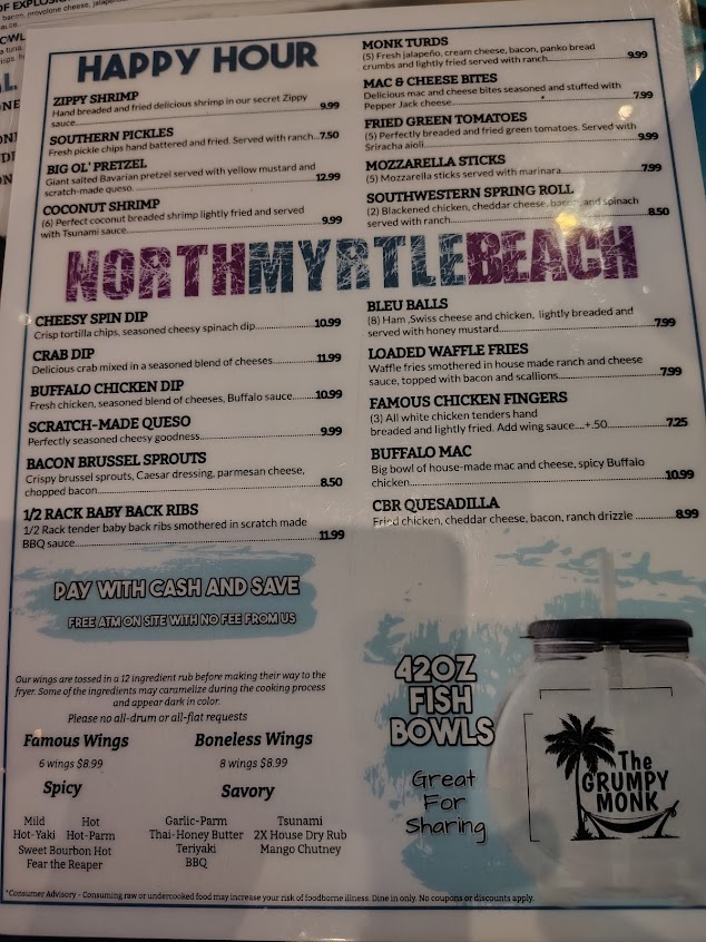 Menu The Grumpy Monk North Myrtle Beach - 6
