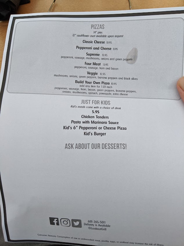 Menu The Lookout Bar Grill At Eagle View - 0