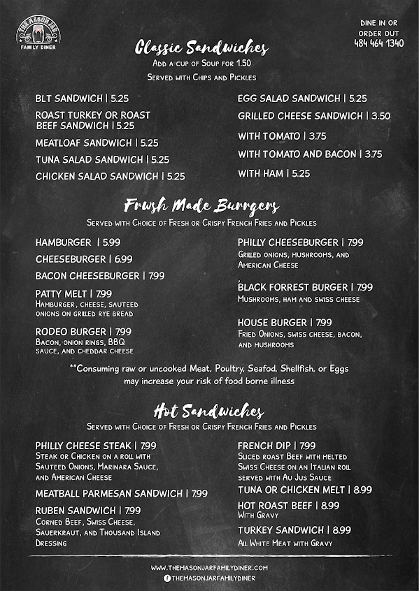 Menu The Mason Jar Family Diner - 1