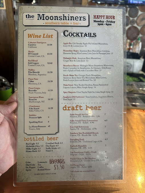 Menu The Moonshiners Southern Table + Bar - 2