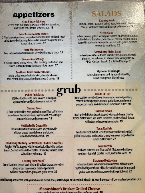 Menu The Moonshiners Southern Table + Bar - 3