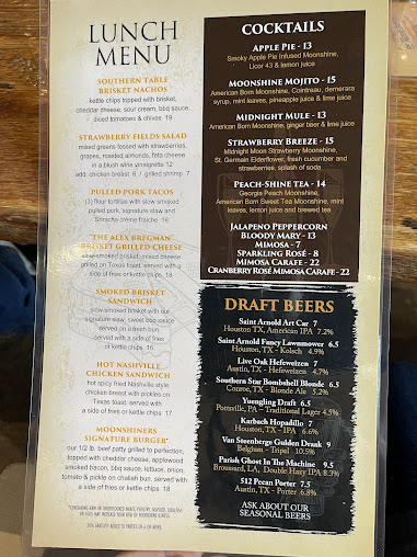 Menu The Moonshiners Southern Table + Bar - 9
