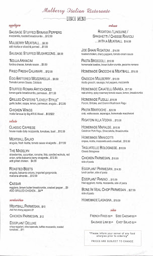 Menu The Mulberry | Italian Ristorante - 0