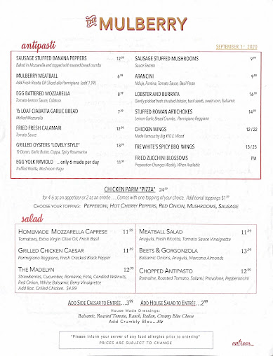 Menu The Mulberry | Italian Ristorante - 2