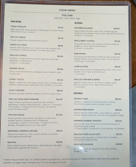 Menu The Oak Raleigh - 0