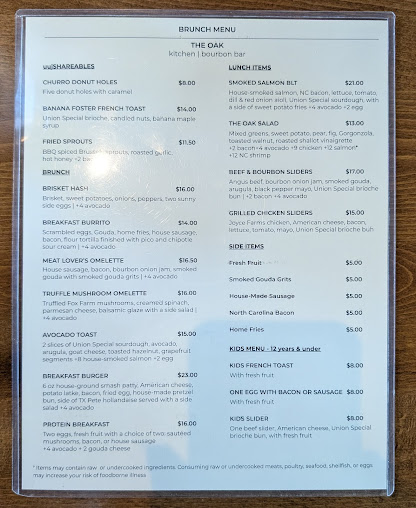 Menu The Oak Raleigh - 1