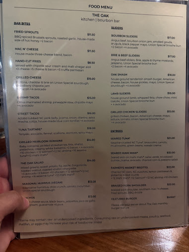 Menu The Oak Raleigh - 3