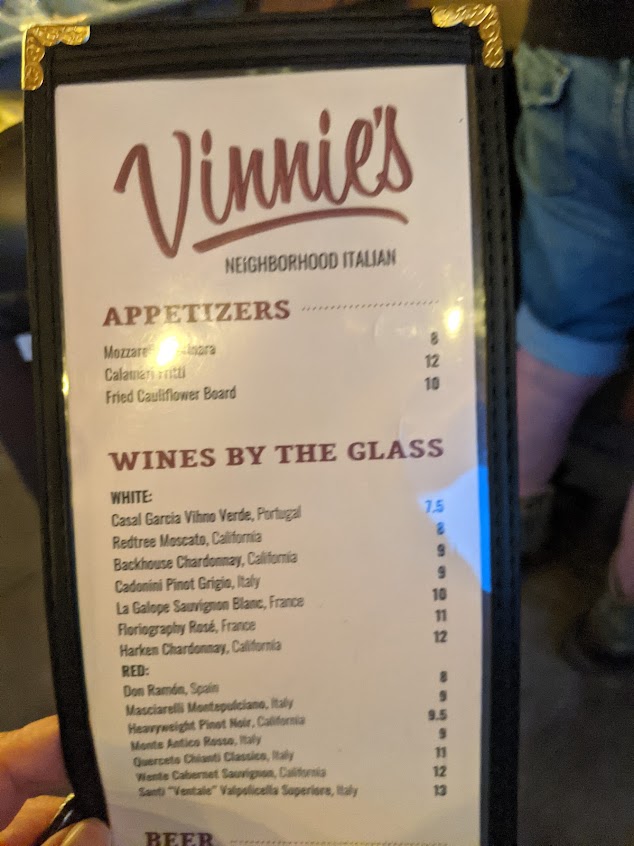 Menu The Original Vinnies Neighborhood Italian - 1