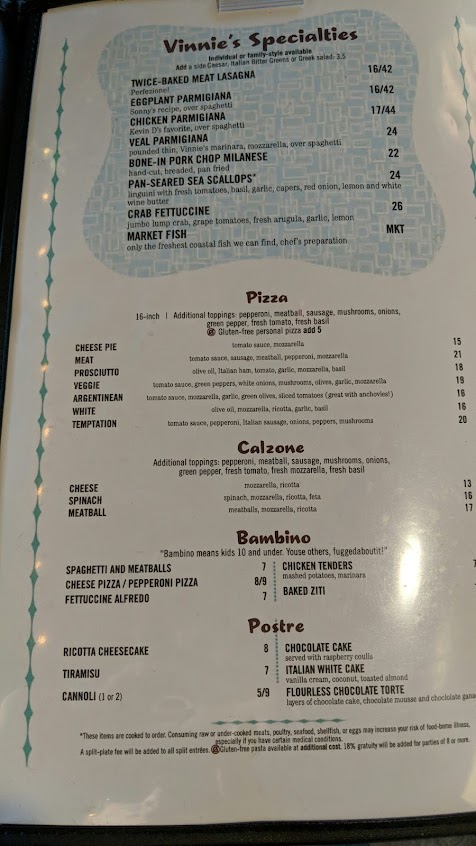 Menu The Original Vinnies Neighborhood Italian - 5