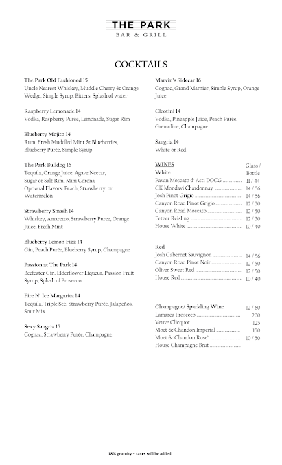 Menu The Park Bar & Grill - 1