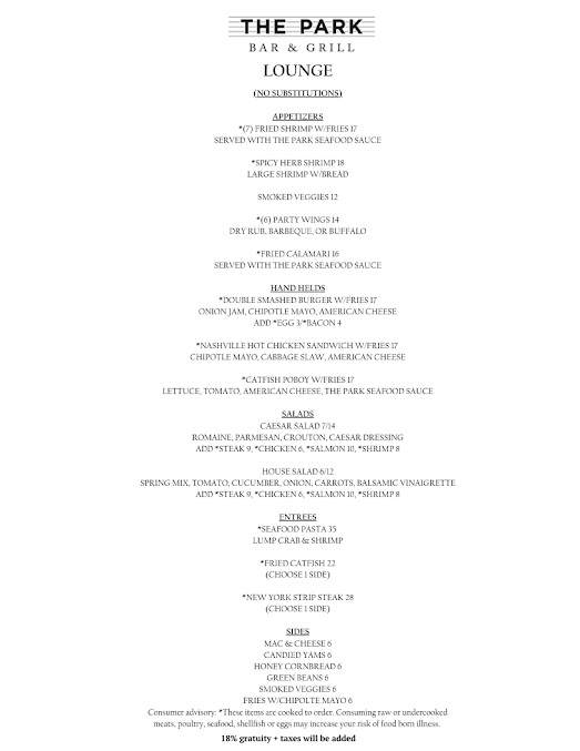 Menu The Park Bar & Grill - 3