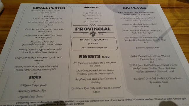 Menu The Provincial Restaurant - 1