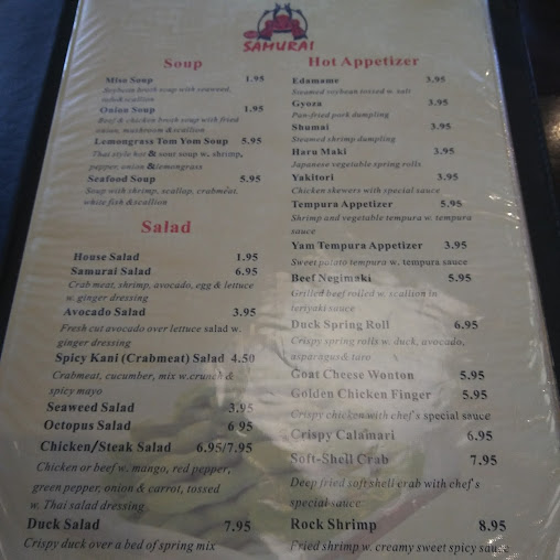 Menu The Red Samurai Steak House - 1