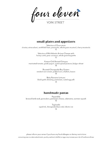 Menu The Restaurant At Four Eleven York - 0