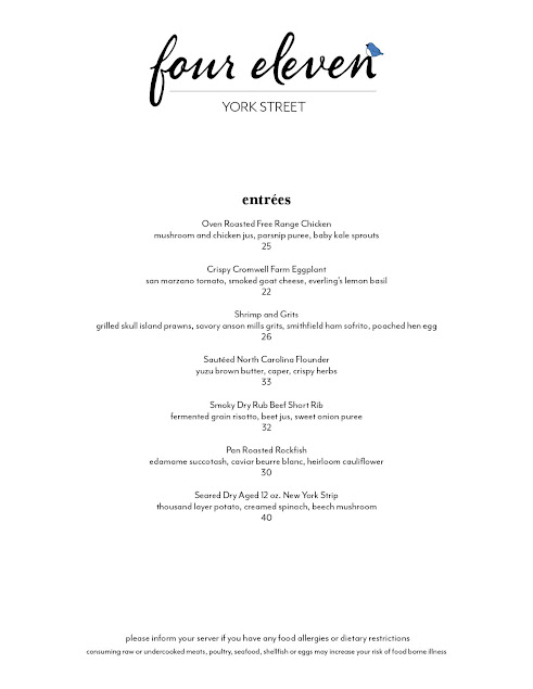Menu The Restaurant At Four Eleven York - 1