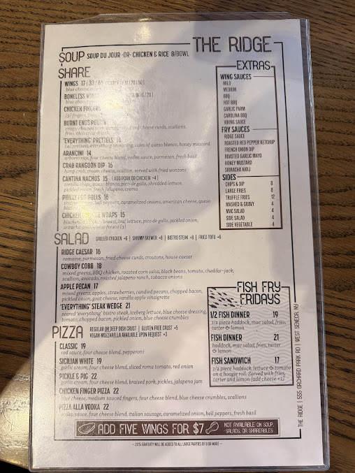 Menu The Ridge West Seneca - 0