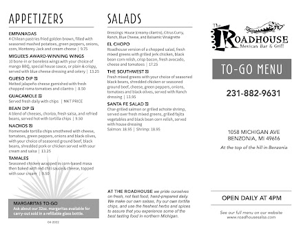Menu The Roadhouse Mexican Bar Grill - 2
