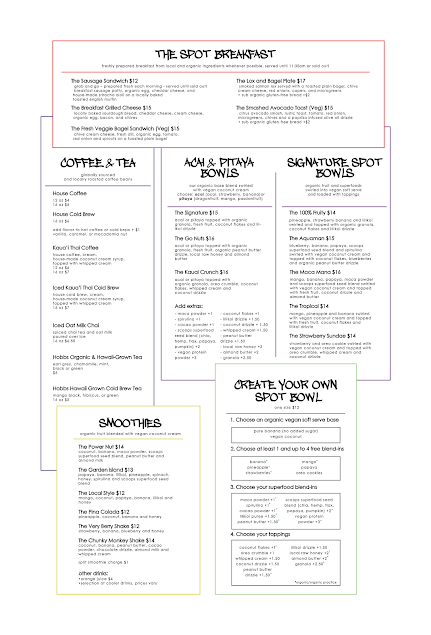 Menu The Spot North Shore Kauai - 0