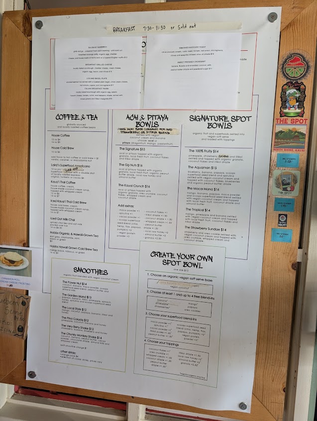 Menu The Spot North Shore Kauai - 3