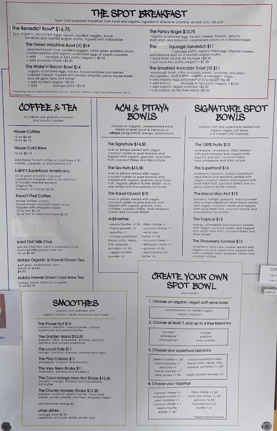 Menu The Spot North Shore Kauai - 5