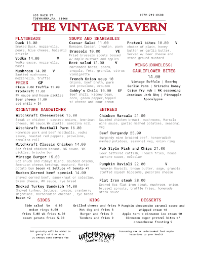 Menu The Vintage Tavern - 0