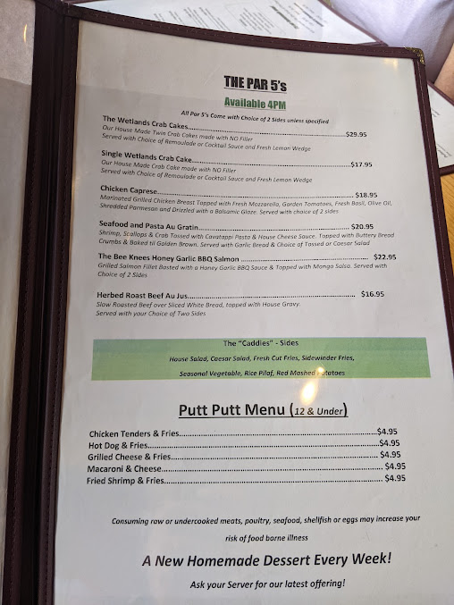 Menu The Wetlands Restaurant And Lounge - 0