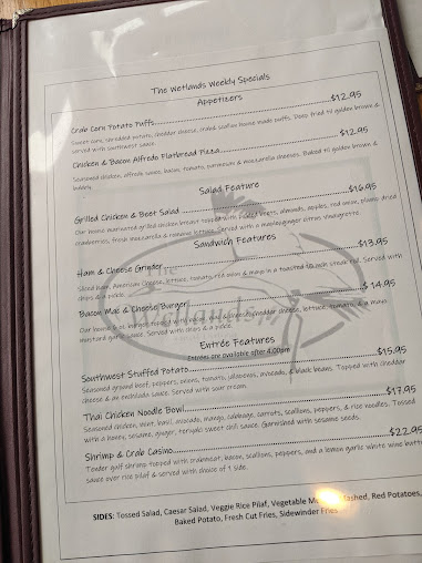 Menu The Wetlands Restaurant And Lounge - 1
