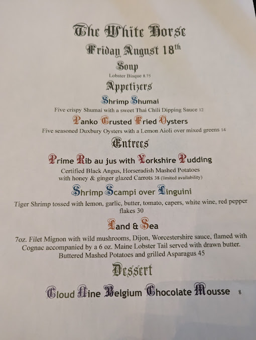 Menu The White Horse New Preston - 7