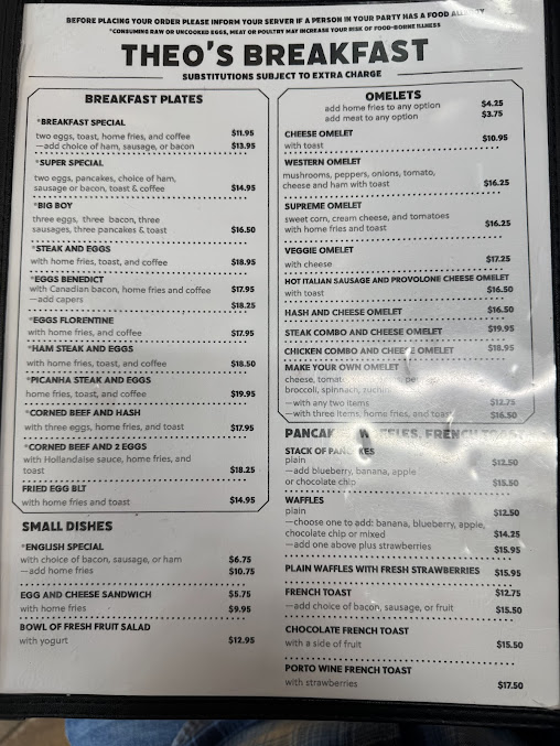 Menu Theo's Cozy Corner Restaurant - 0