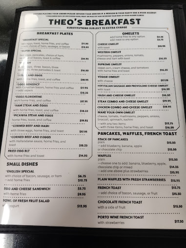 Menu Theo's Cozy Corner Restaurant - 1