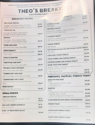 Menu Theo's Cozy Corner Restaurant - 2