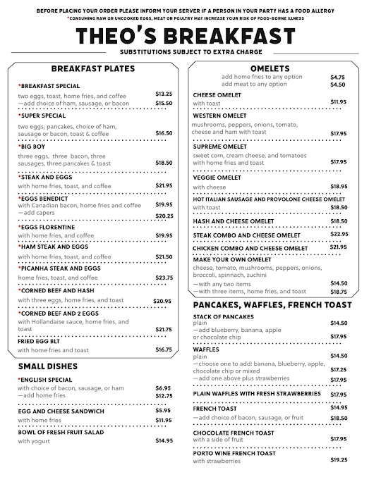 Menu Theo's Cozy Corner Restaurant - 9