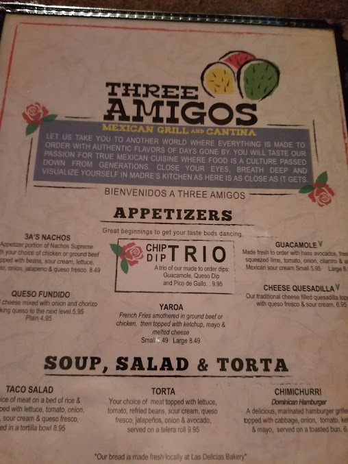 Menu Three Amigos Mexican Grill Cantina - 1