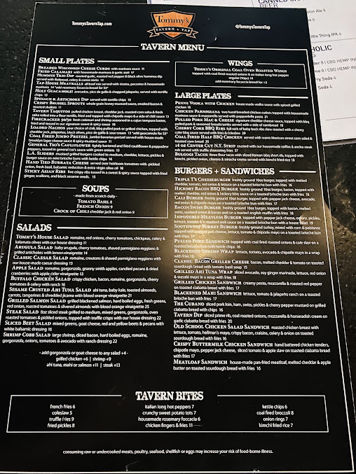 Menu Tommys Tavern + Tap - 1
