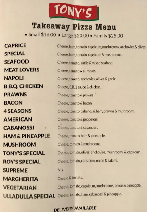 Menu Tony’s Pizza “The Original” Since 1970 - 1