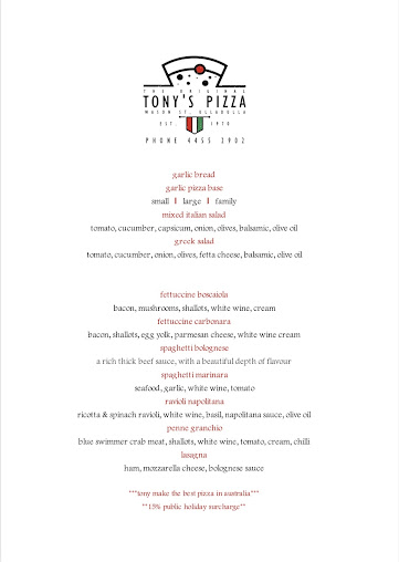 Menu Tony’s Pizza “The Original” Since 1970 - 9