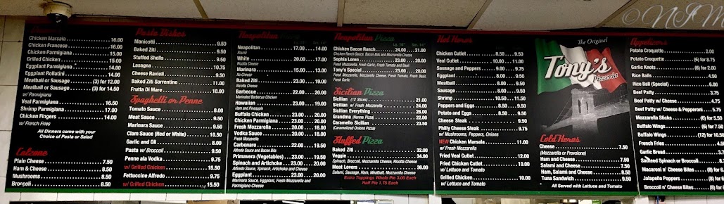 Menu Tony's Pizzeria Corporation - 0